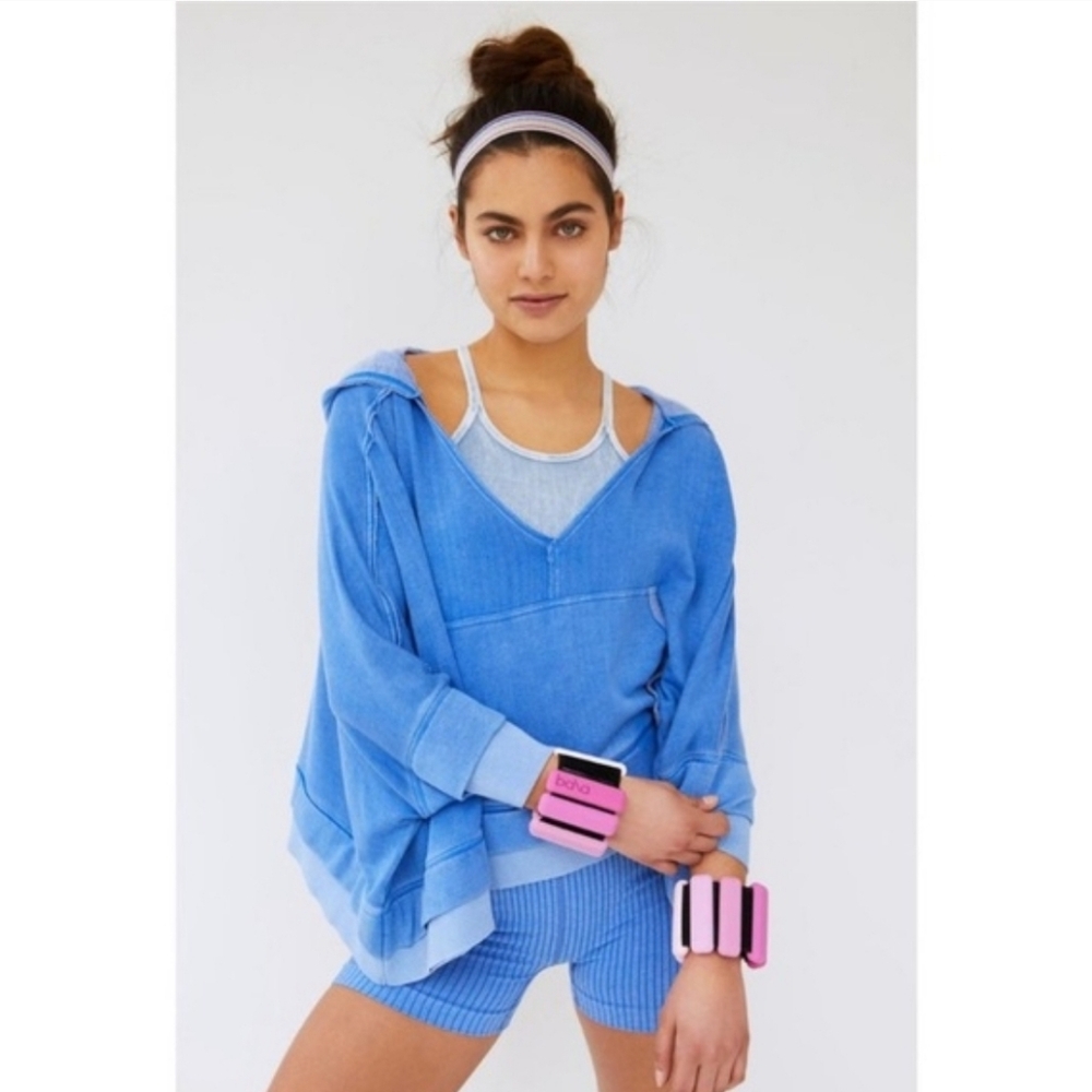 Free People Movement Bonfire Hoodie Pullover V Neck Cosmic Cobalt Blue - Medium